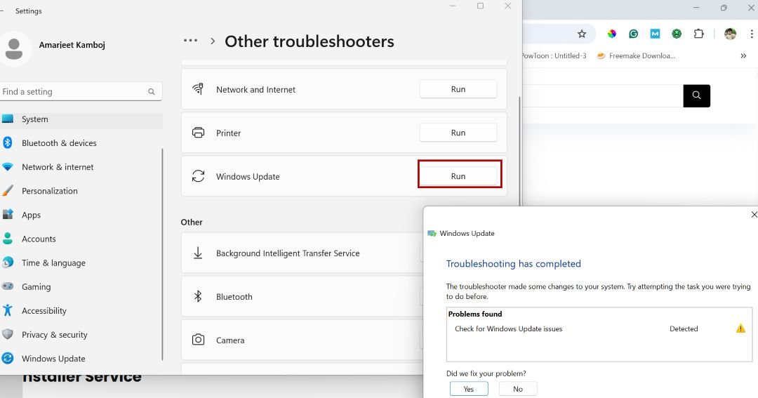 Run Windows Update Troubleshooter