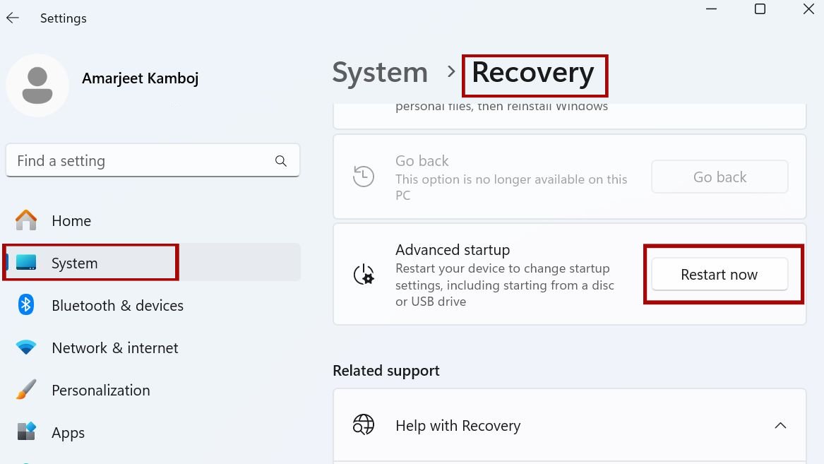 Windows 11 Advanced Startup Options menu