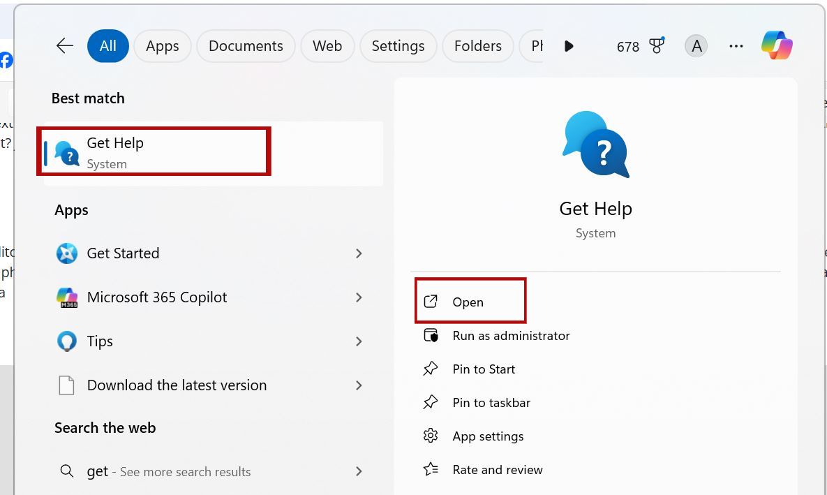 Windows 11 Get Help app interface