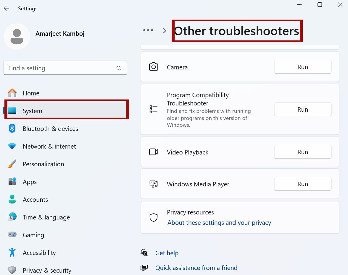Windows 11 Settings Troubleshoot page