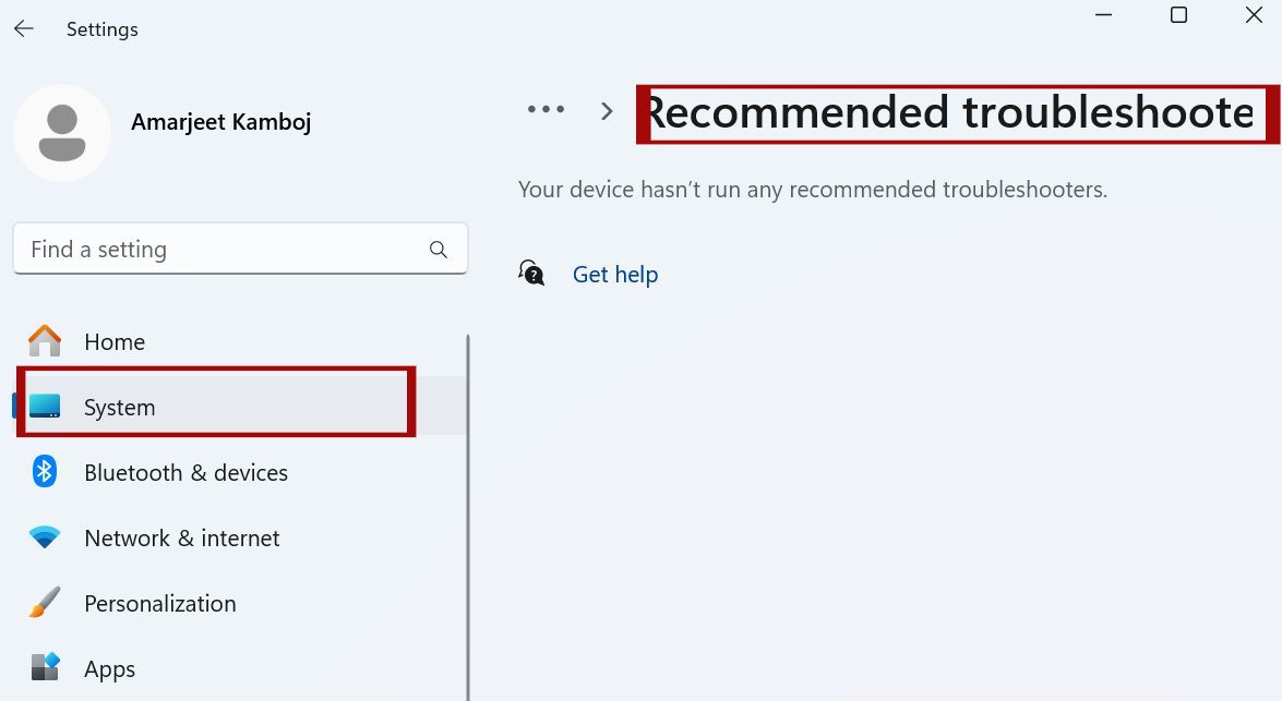 Windows 11 recommended troubleshooting history